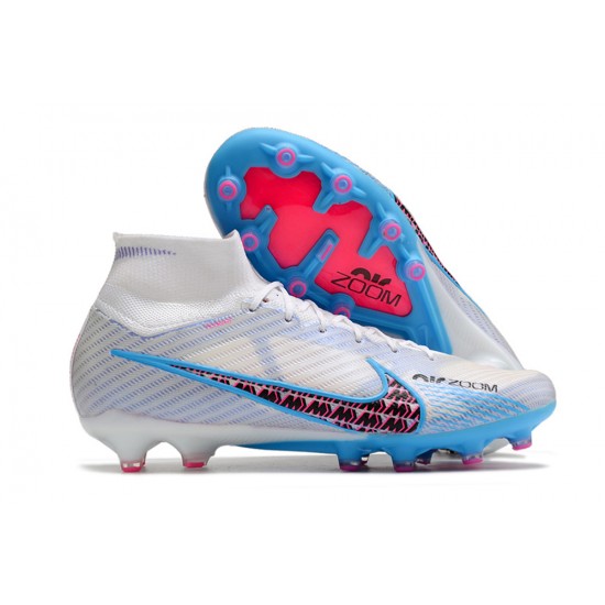 Nike Air Zoom Mercurial Superfly IX Elite AG High-top White Blue Pink Women And Men Soccer Cleats