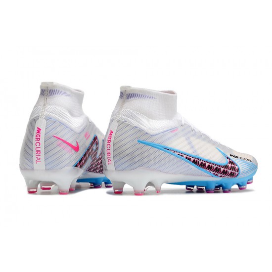Nike Air Zoom Mercurial Superfly IX Elite AG High-top White Blue Pink Women And Men Soccer Cleats 
