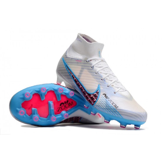 Nike Air Zoom Mercurial Superfly IX Elite AG High-top White Blue Pink Women And Men Soccer Cleats