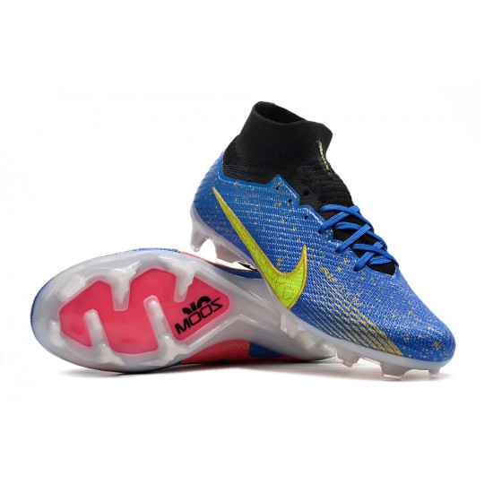 Nike Air Zoom Mercurial Superfly IX Elite FG High-top Black Blue Yellow Women And Men Soccer Cleats