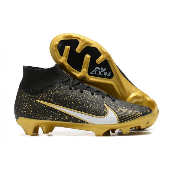 Nike Air Zoom Mercurial Superfly IX Elite FG High-top Black Gold Women And Men Soccer Cleats