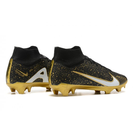 Nike Air Zoom Mercurial Superfly IX Elite FG High-top Black Gold Women And Men Soccer Cleats