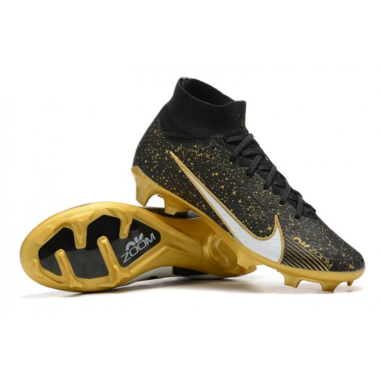 Nike Air Zoom Mercurial Superfly IX Elite FG High-top Black Gold Women And Men Soccer Cleats