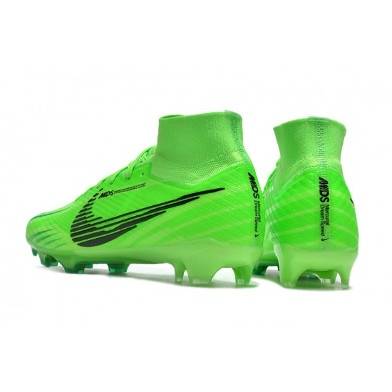 Nike Air Zoom Mercurial Superfly IX Elite FG High-top Black Green Women And Men Soccer Cleats 