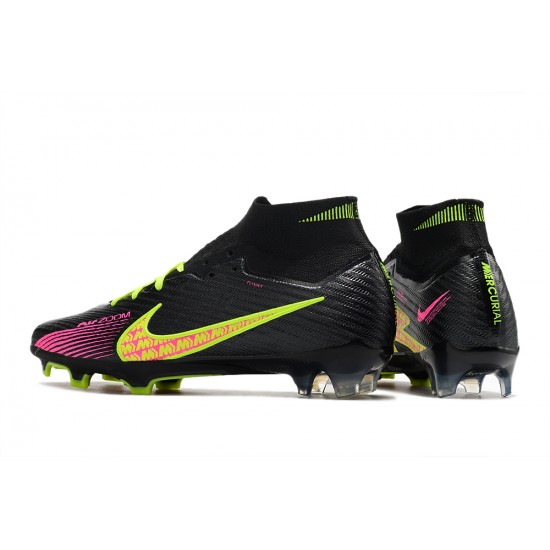 Nike Air Zoom Mercurial Superfly IX Elite FG High-top Black Pink Yellow Women And Men Soccer Cleats