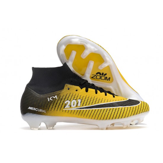 Nike Air Zoom Mercurial Superfly IX Elite FG High-top Black White Yellow Women And Men Soccer Cleats 