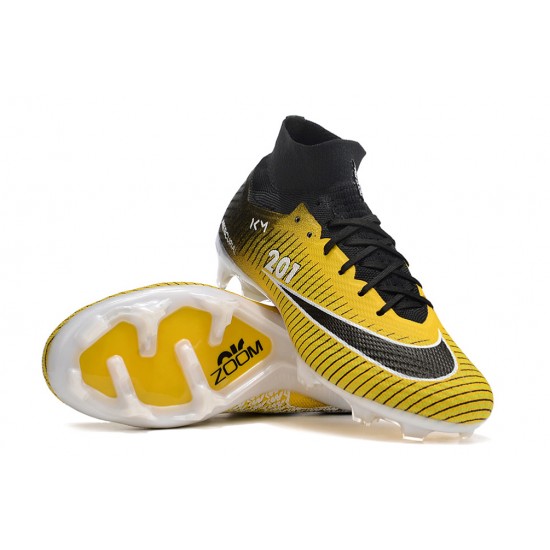 Nike Air Zoom Mercurial Superfly IX Elite FG High-top Black White Yellow Women And Men Soccer Cleats 