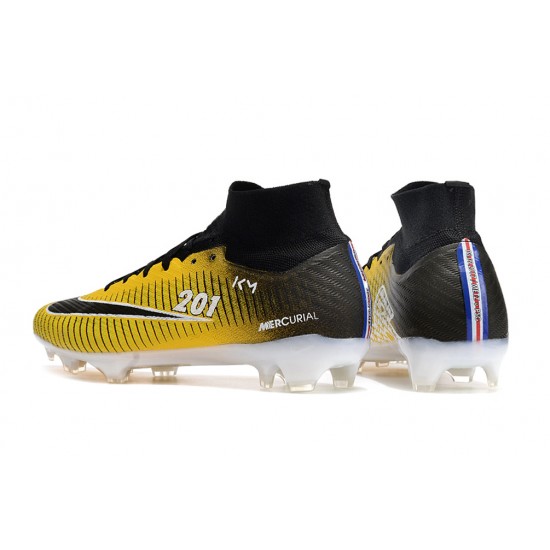Nike Air Zoom Mercurial Superfly IX Elite FG High-top Black White Yellow Women And Men Soccer Cleats 