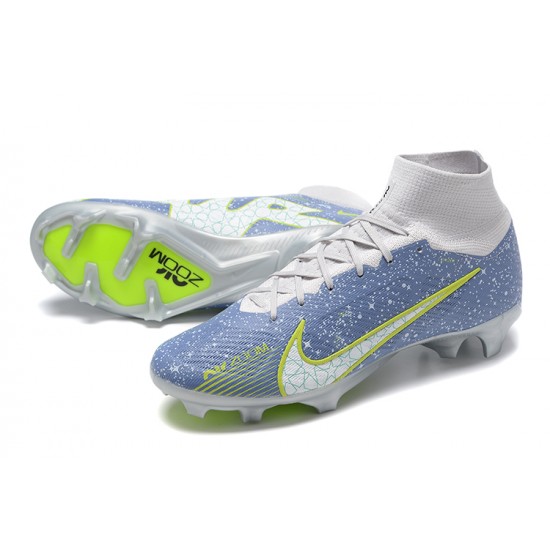 Nike Air Zoom Mercurial Superfly IX Elite FG High-top Blue Grey Women And Men Soccer Cleats 