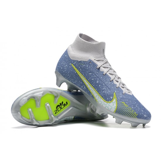 Nike Air Zoom Mercurial Superfly IX Elite FG High-top Blue Grey Women And Men Soccer Cleats 