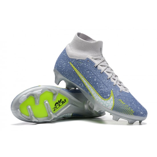 Nike Air Zoom Mercurial Superfly IX Elite FG High-top Blue Grey Women And Men Soccer Cleats