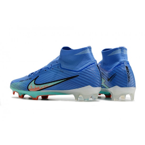 Nike Air Zoom Mercurial Superfly IX Elite FG High-top Blue Turqoise Women And Men Soccer Cleats