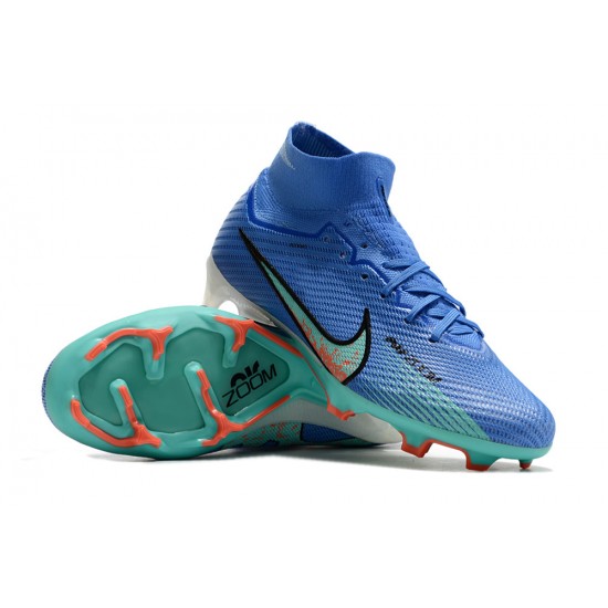 Nike Air Zoom Mercurial Superfly IX Elite FG High-top Blue Turqoise Women And Men Soccer Cleats