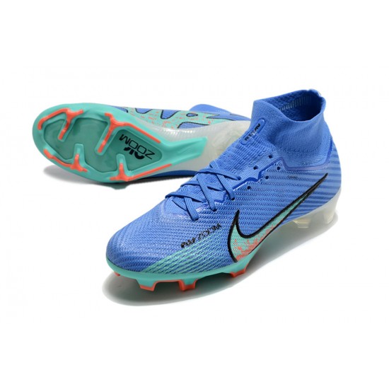 Nike Air Zoom Mercurial Superfly IX Elite FG High-top Blue Turqoise Women And Men Soccer Cleats