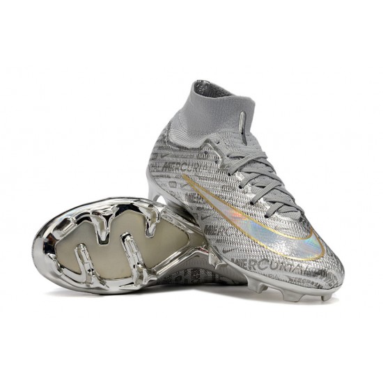 Nike Air Zoom Mercurial Superfly IX Elite FG High-top Gold Sliver Women And Men Soccer Cleats