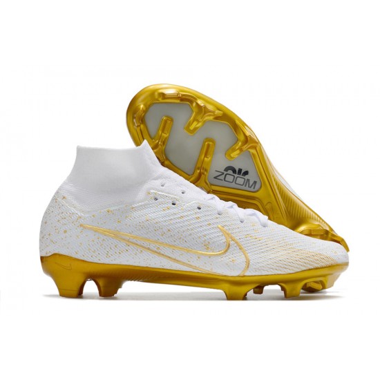 Nike Air Zoom Mercurial Superfly IX Elite FG High-top Gold White Women And Men Soccer Cleats