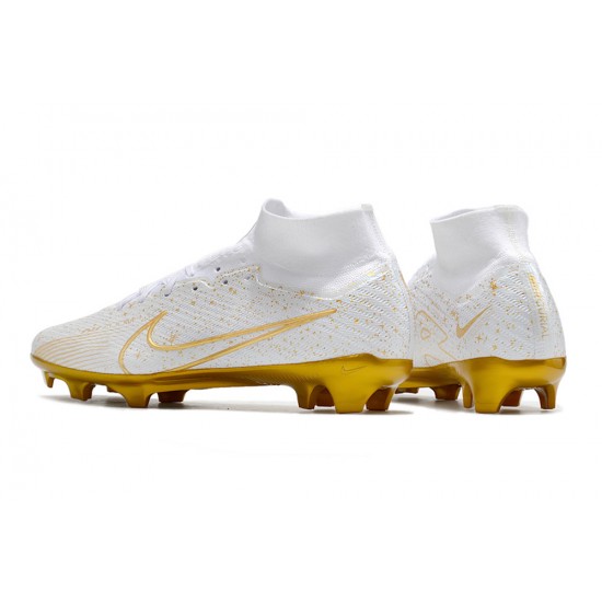 Nike Air Zoom Mercurial Superfly IX Elite FG High-top Gold White Women And Men Soccer Cleats