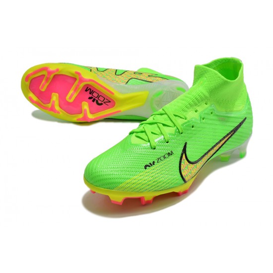 Nike Air Zoom Mercurial Superfly IX Elite FG High-top Pink Green Women And Men Soccer Cleats