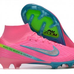 Nike Air Zoom Mercurial Superfly IX Elite FG High-top Pink Turqoise Women And Men Soccer Cleats 