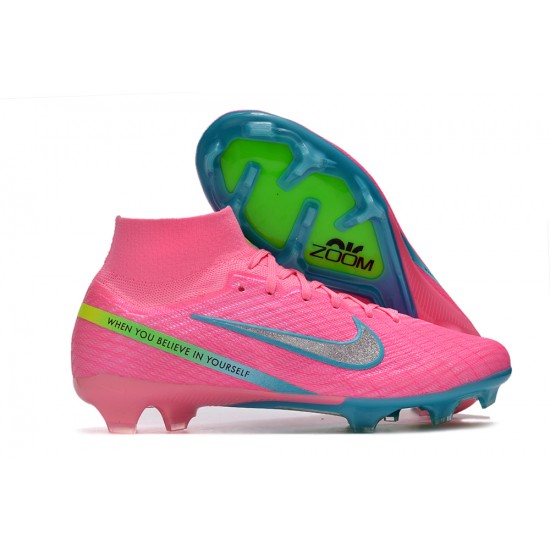 Nike Air Zoom Mercurial Superfly IX Elite FG High-top Pink Turqoise Women And Men Soccer Cleats