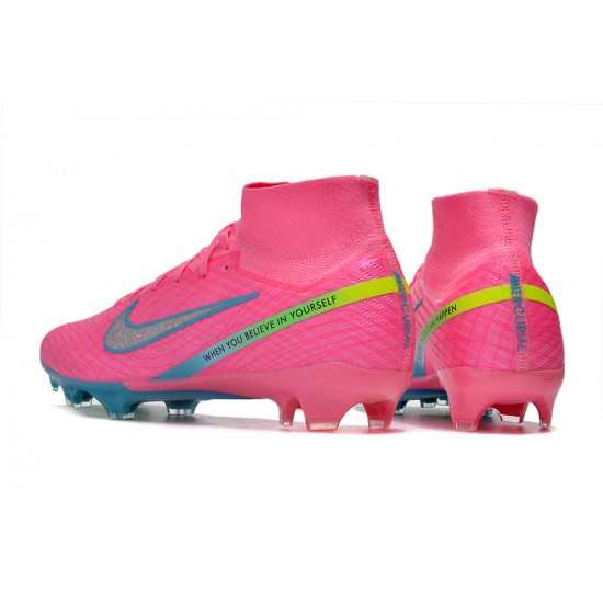 Nike Air Zoom Mercurial Superfly IX Elite FG High-top Pink Turqoise Women And Men Soccer Cleats