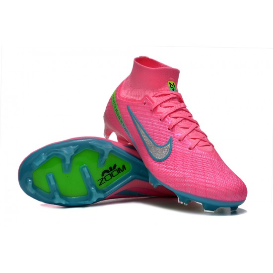Nike Air Zoom Mercurial Superfly IX Elite FG High-top Pink Turqoise Women And Men Soccer Cleats
