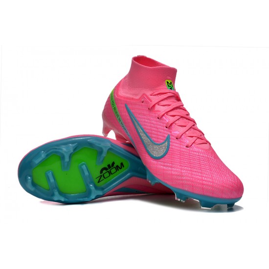 Nike Air Zoom Mercurial Superfly IX Elite FG High-top Pink Turqoise Women And Men Soccer Cleats 