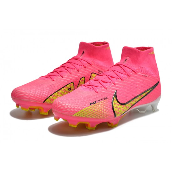 Nike Air Zoom Mercurial Superfly IX Elite FG High-top Pink Yellow Women And Men Soccer Cleats