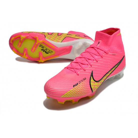 Nike Air Zoom Mercurial Superfly IX Elite FG High-top Pink Yellow Women And Men Soccer Cleats 