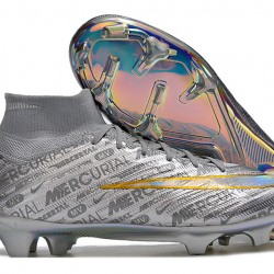 Nike Air Zoom Mercurial Superfly IX Elite FG High-top Sliver Gold Women And Men Soccer Cleats 