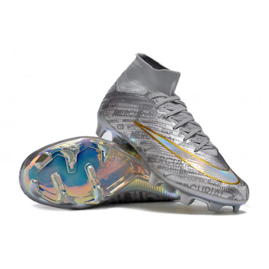 Nike Air Zoom Mercurial Superfly IX Elite FG High-top Sliver Gold Women And Men Soccer Cleats 