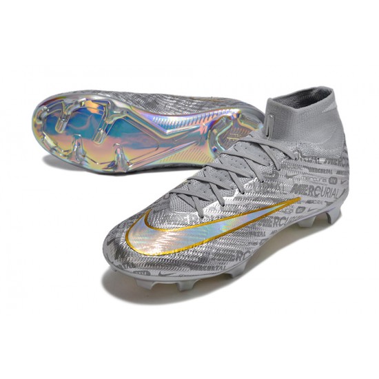 Nike Air Zoom Mercurial Superfly IX Elite FG High-top Sliver Gold Women And Men Soccer Cleats