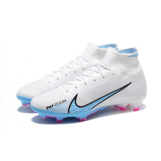 Nike Air Zoom Mercurial Superfly IX Elite FG High-top White Blue Men Soccer Cleats