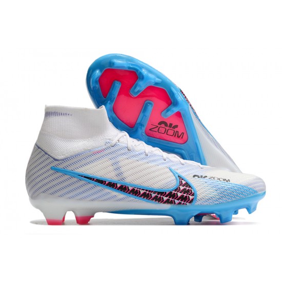 Nike Air Zoom Mercurial Superfly IX Elite FG High-top White Blue Pink Women And Men Soccer Cleats 