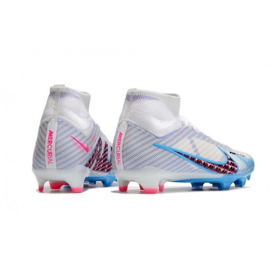 Nike Air Zoom Mercurial Superfly IX Elite FG High-top White Blue Pink Women And Men Soccer Cleats