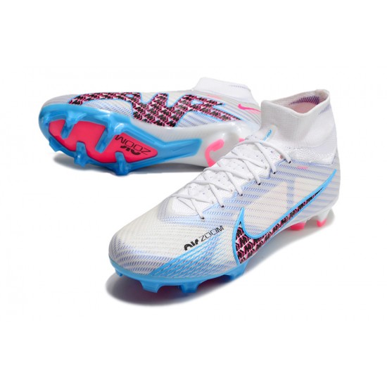 Nike Air Zoom Mercurial Superfly IX Elite FG High-top White Blue Pink Women And Men Soccer Cleats 