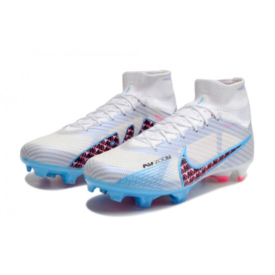 Nike Air Zoom Mercurial Superfly IX Elite FG High-top White Blue Pink Women And Men Soccer Cleats