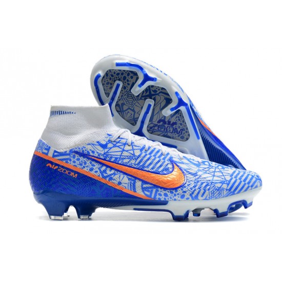 Nike Air Zoom Mercurial Superfly IX Elite FG High-top White Blue Women And Men Soccer Cleats