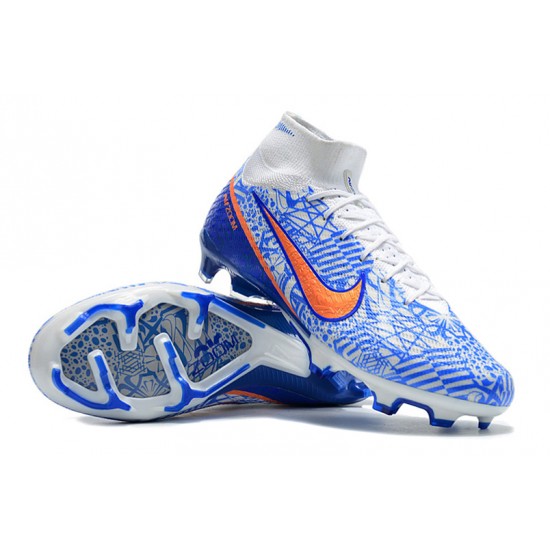 Nike Air Zoom Mercurial Superfly IX Elite FG High-top White Blue Women And Men Soccer Cleats 