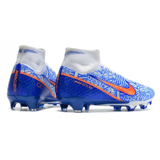 Nike Air Zoom Mercurial Superfly IX Elite FG High-top White Blue Women And Men Soccer Cleats