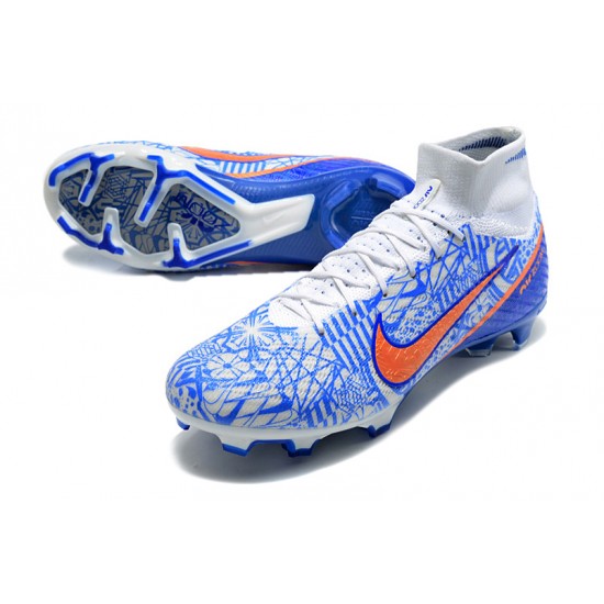 Nike Air Zoom Mercurial Superfly IX Elite FG High-top White Blue Women And Men Soccer Cleats