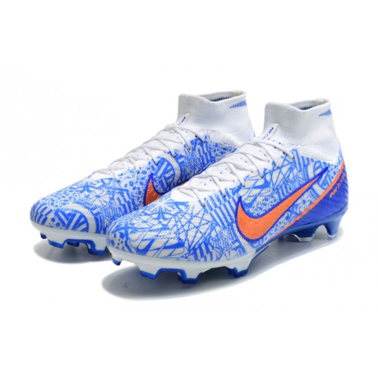 Nike Air Zoom Mercurial Superfly IX Elite FG High-top White Blue Women And Men Soccer Cleats