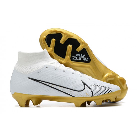 Nike Air Zoom Mercurial Superfly IX Elite FG High-top White Gold Women And Men Soccer Cleats