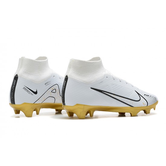 Nike Air Zoom Mercurial Superfly IX Elite FG High-top White Gold Women And Men Soccer Cleats 