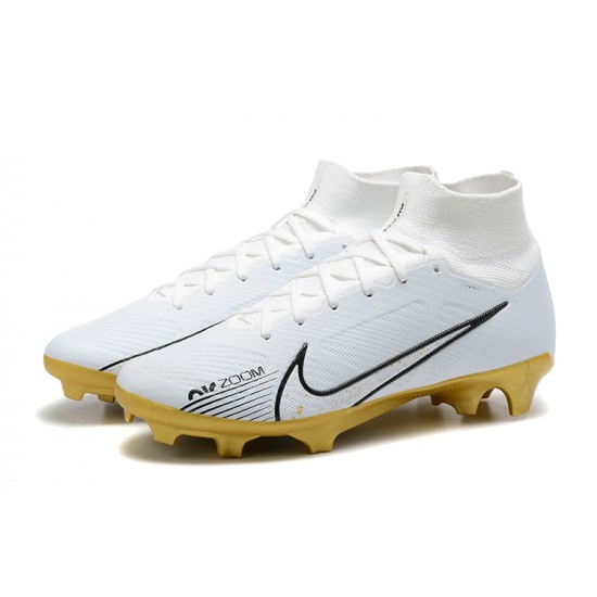 Nike Air Zoom Mercurial Superfly IX Elite FG High-top White Gold Women And Men Soccer Cleats