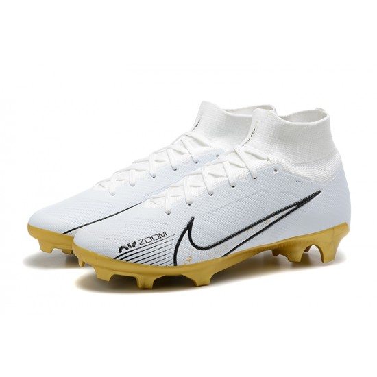 Nike Air Zoom Mercurial Superfly IX Elite FG High-top White Gold Women And Men Soccer Cleats 