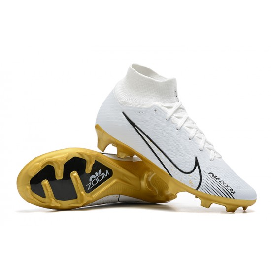 Nike Air Zoom Mercurial Superfly IX Elite FG High-top White Gold Women And Men Soccer Cleats