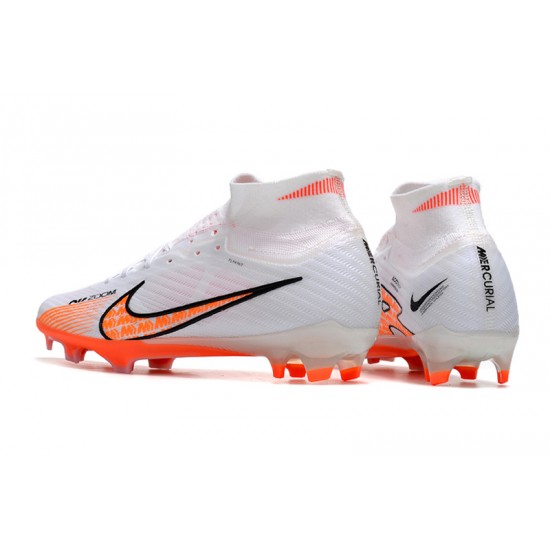 Nike Air Zoom Mercurial Superfly IX Elite FG High-top White Orange Women And Men Soccer Cleats