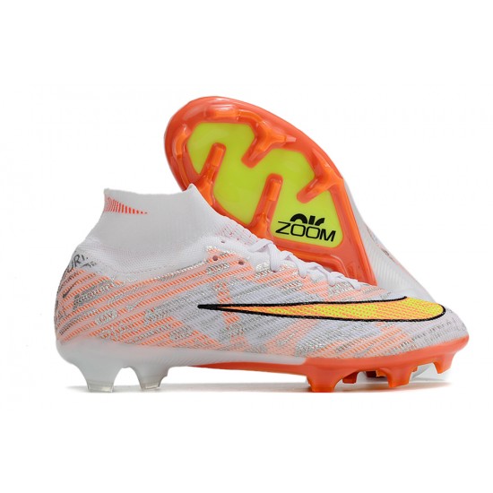 Nike Air Zoom Mercurial Superfly IX Elite FG High-top White Orange Yellow Women And Men Soccer Cleats