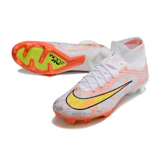 Nike Air Zoom Mercurial Superfly IX Elite FG High-top White Orange Yellow Women And Men Soccer Cleats